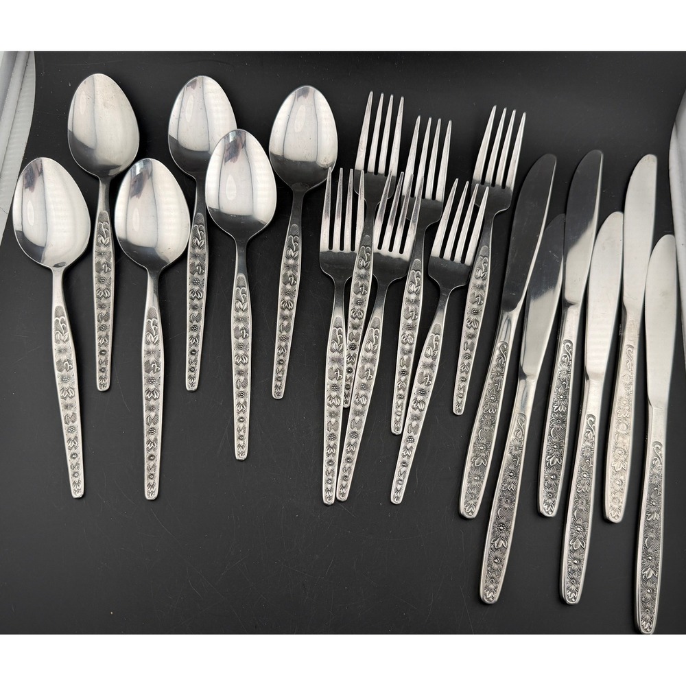 Vintage Floral Daisy-Stainless Steel Flatware Set, Service for 6, 18 Pieces